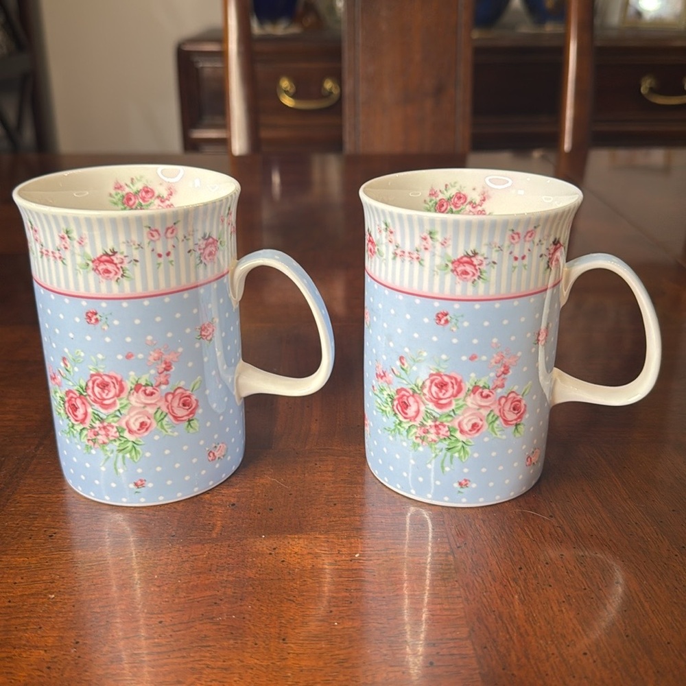 Dora Papis Easy Life Rosebud Roses Floral Fine Bone China Mugs Shabby Chic